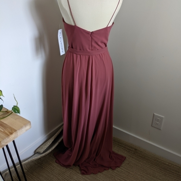 BILL Levkoff Rose wood Chiffon Dress with Spaghetti straps 10 - Picture 4 of 16